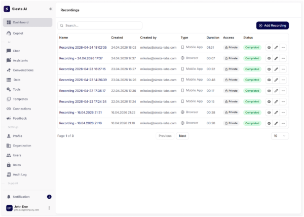 AI transcription and summaries